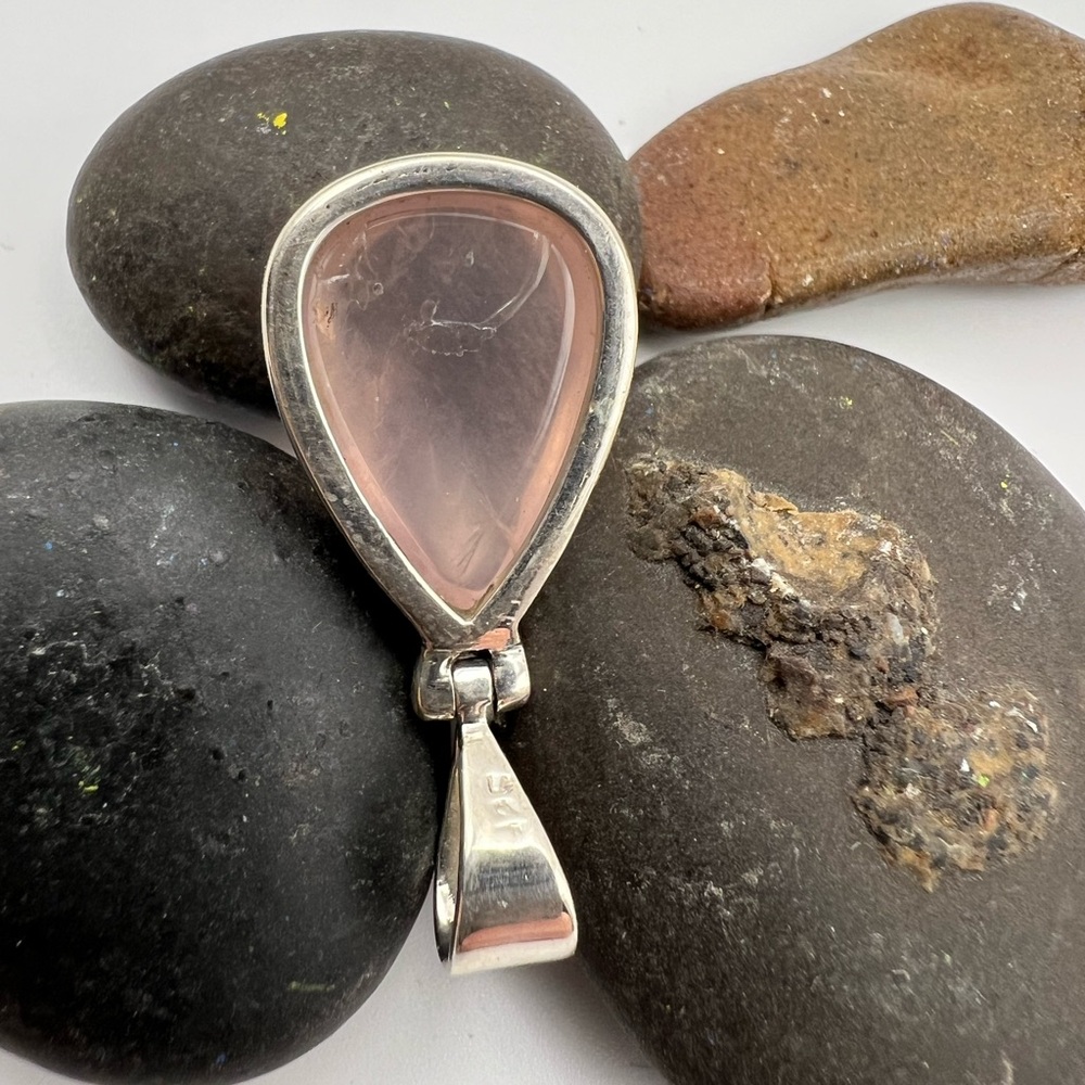 Sterling Silver and Rose Quartz Teardrop Necklace